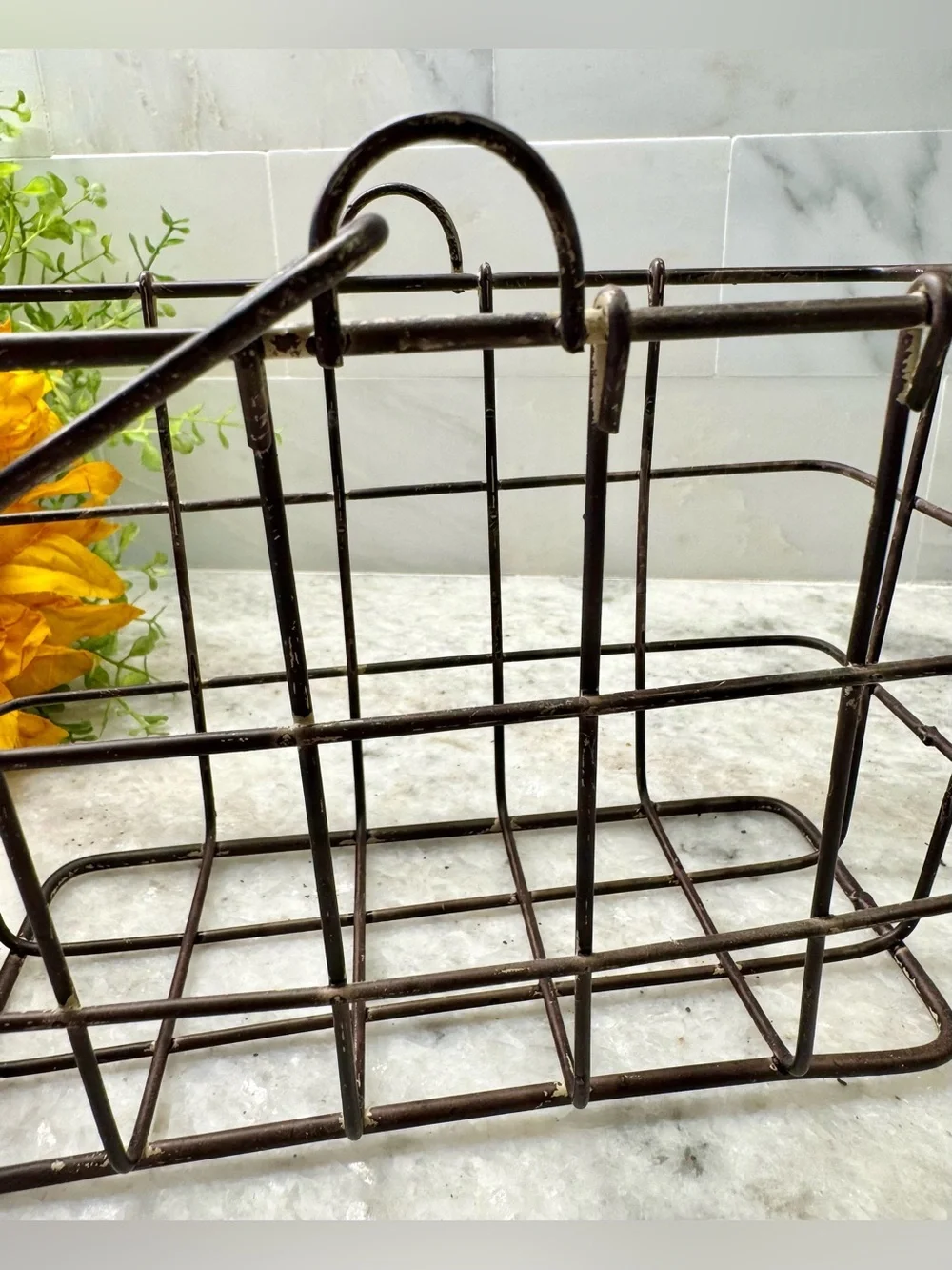New Rustic Distressed Brown Metal Basket Organizer Holder Decor 8” x 5” x 4.75”